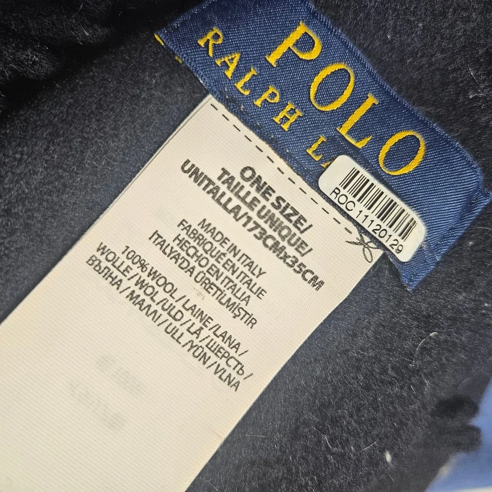 Polo Ralph Lauren 100% Wool Scarf Embroidered Pony Logo Italy Quiet Luxury